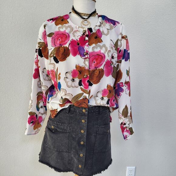 Maggie Sweet Tops - Maggie Sweet Blouse Womens M Floral Long Sleeve Button Up Dressy Vintage 90s